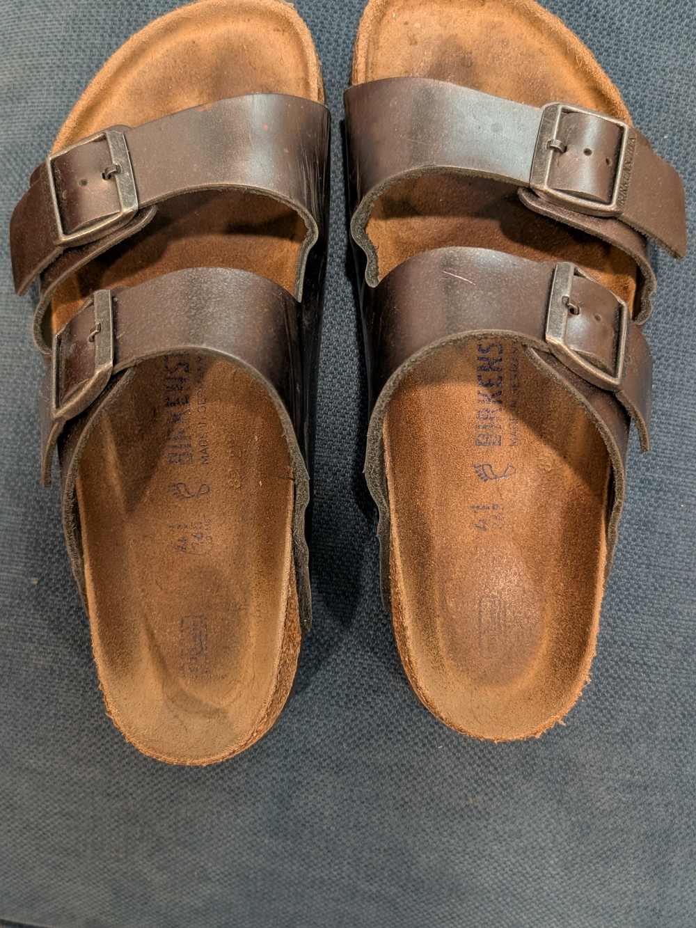 Birkenstock Arizona Metallic Grey Leather Double Strap Sandals